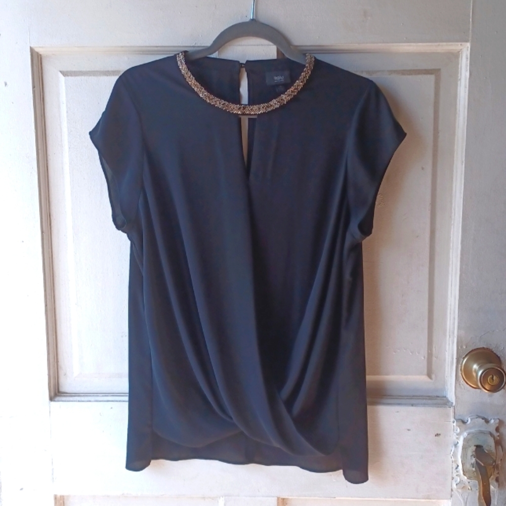MASSINO Black Sheer Beaded Neckline Blouse size Large WB0062